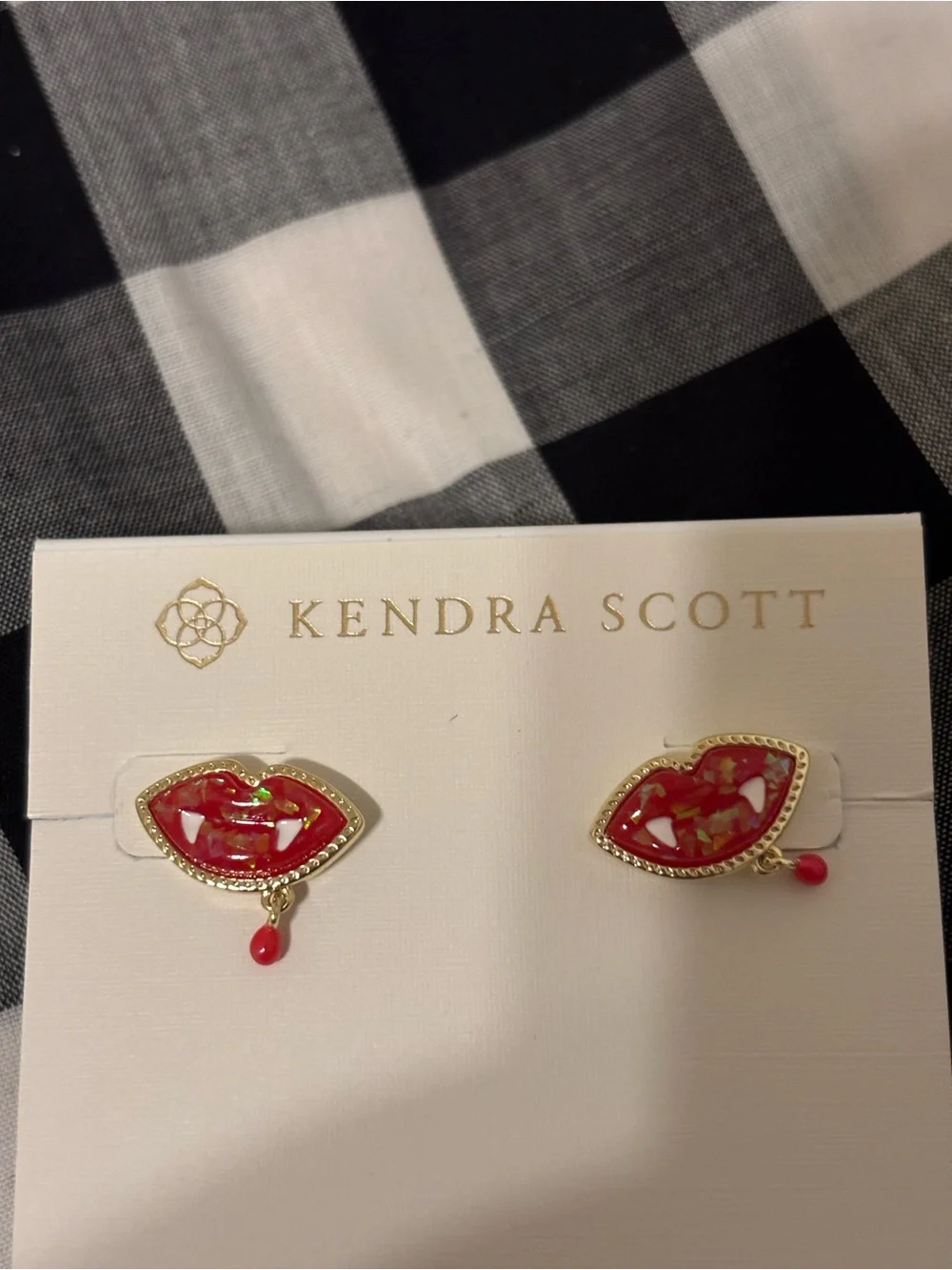Kendra Scott Gold Red Mosaic Teardrop Charm Earrings